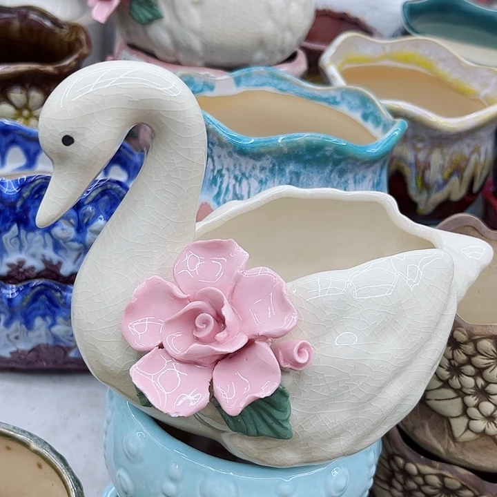 多肉绿植陶瓷花盆9.9包邮，有孔