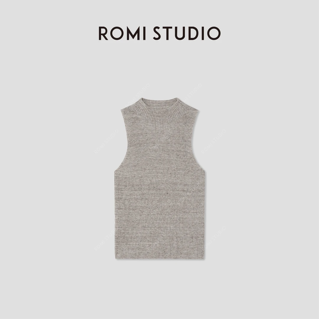 ROMI STUDIO 100%欧洲进口色纺亚麻坑条无袖修身背心 RWCRSG3176