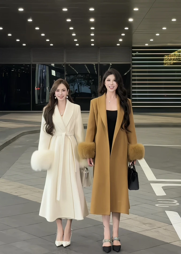 【冬装新款】DY54冬季气质时尚显瘦翻领双面羊毛呢大衣大狐狸毛袖