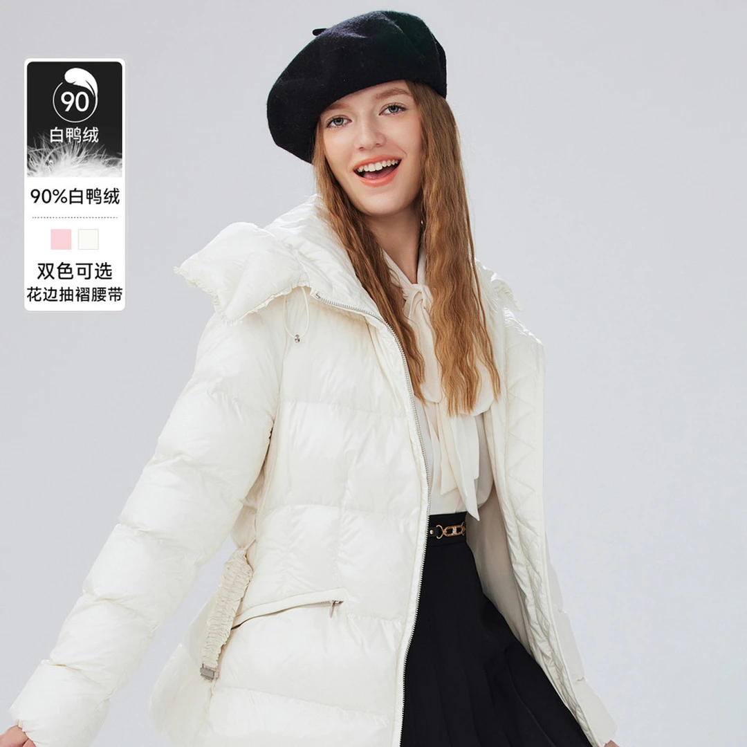 LIMEFLARE/莱茵福莱尔【专柜同款】连帽收腰显瘦羽绒服洋气保暖外套