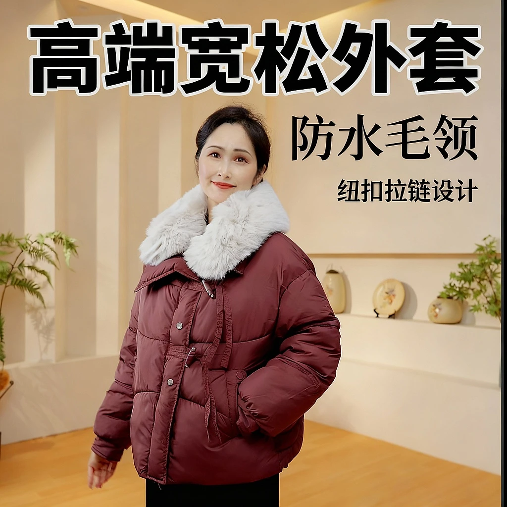 【大唐夫人】妈妈装气质毛领中老年女装防水时尚毛领高端宽松外套