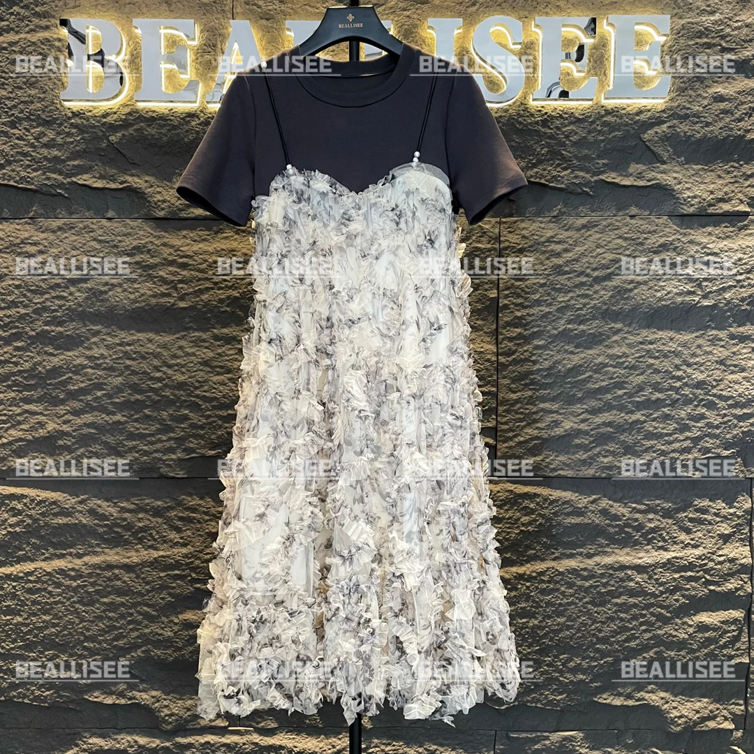 【茶茶】编码【06】假两件娃娃领连衣裙大码显瘦A字裙BLS-A197蕾丝