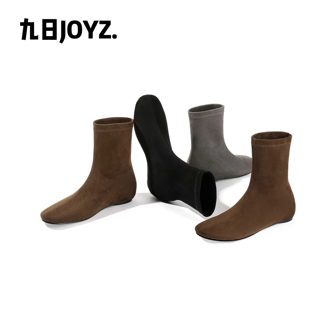 【跟高2cm】2025年冬季新款纯色方头弹力瘦瘦靴低跟简约百搭女