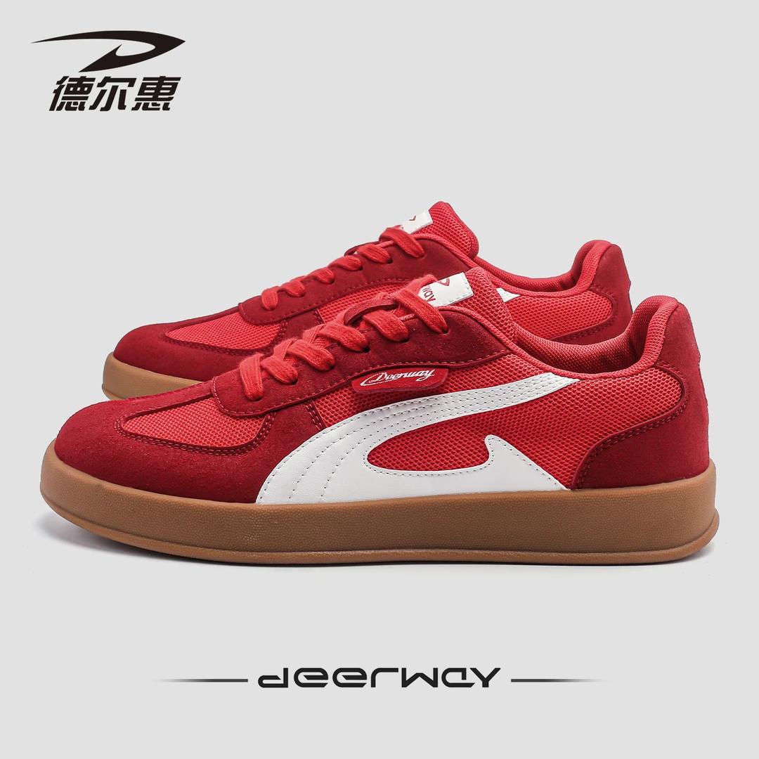 德尔惠经典德训鞋男款2025秋季透气板鞋红色鞋子运动情侣款休闲鞋