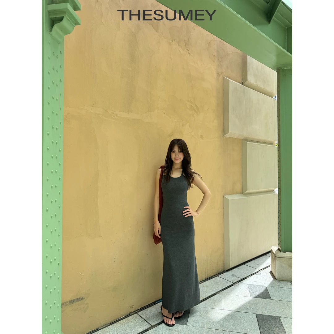 THESUMEY辣妹吊带裙无袖背心连衣裙女25夏季收腰显瘦气质a字长裙