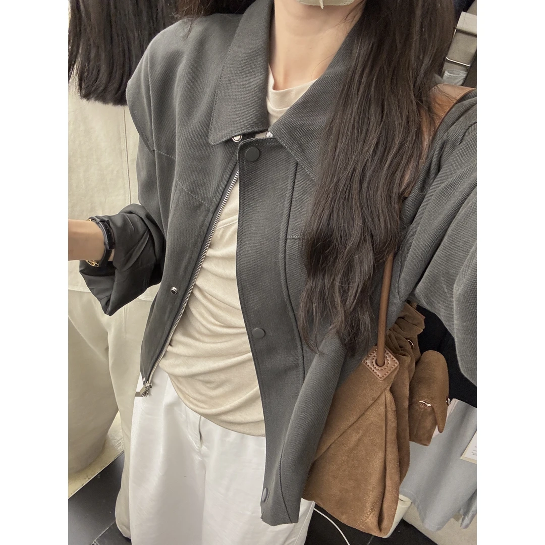 【NO退NO换】J-W406#（配包包）韩系简约百搭复古夹克外套（福利）
