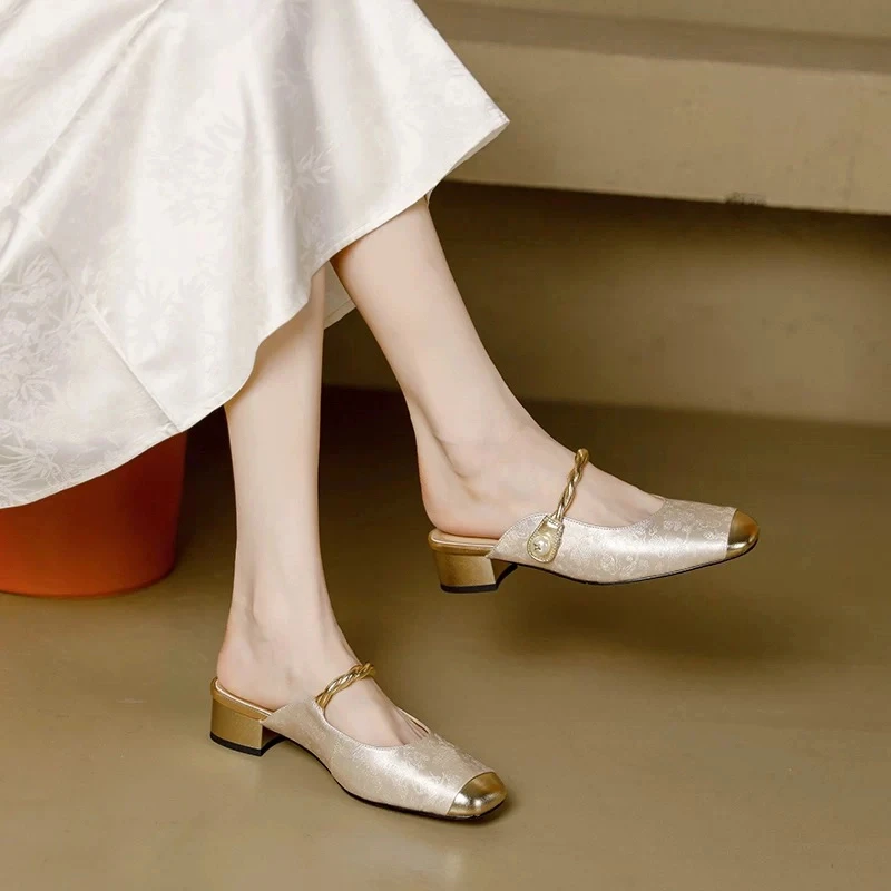 新国风包头拖鞋女2025新款夏季仙女风配裙子日常通勤高级半拖鞋