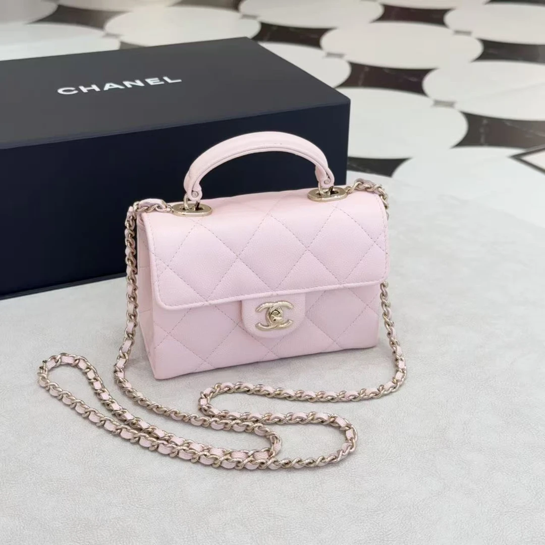 99新 Chanel/香奈儿 GGS25s 手柄方胖子mini樱花粉鱼子酱59505095