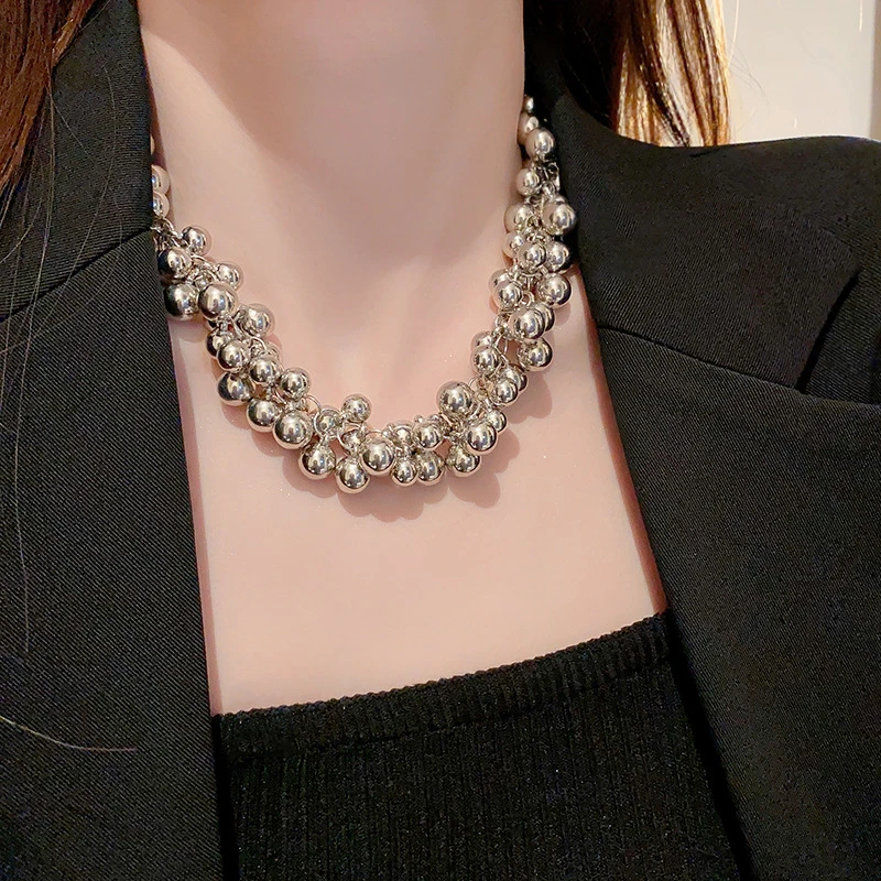 合金项链 欧美时尚团簇圆球个性金属风锁骨链小众夸张设计感项饰