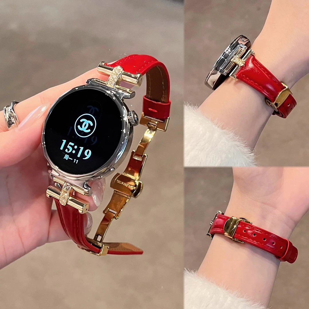 适用华为gt6手表gt5蝴蝶扣真皮表带gt4凯旋门镶钻watch5/4女款gt3