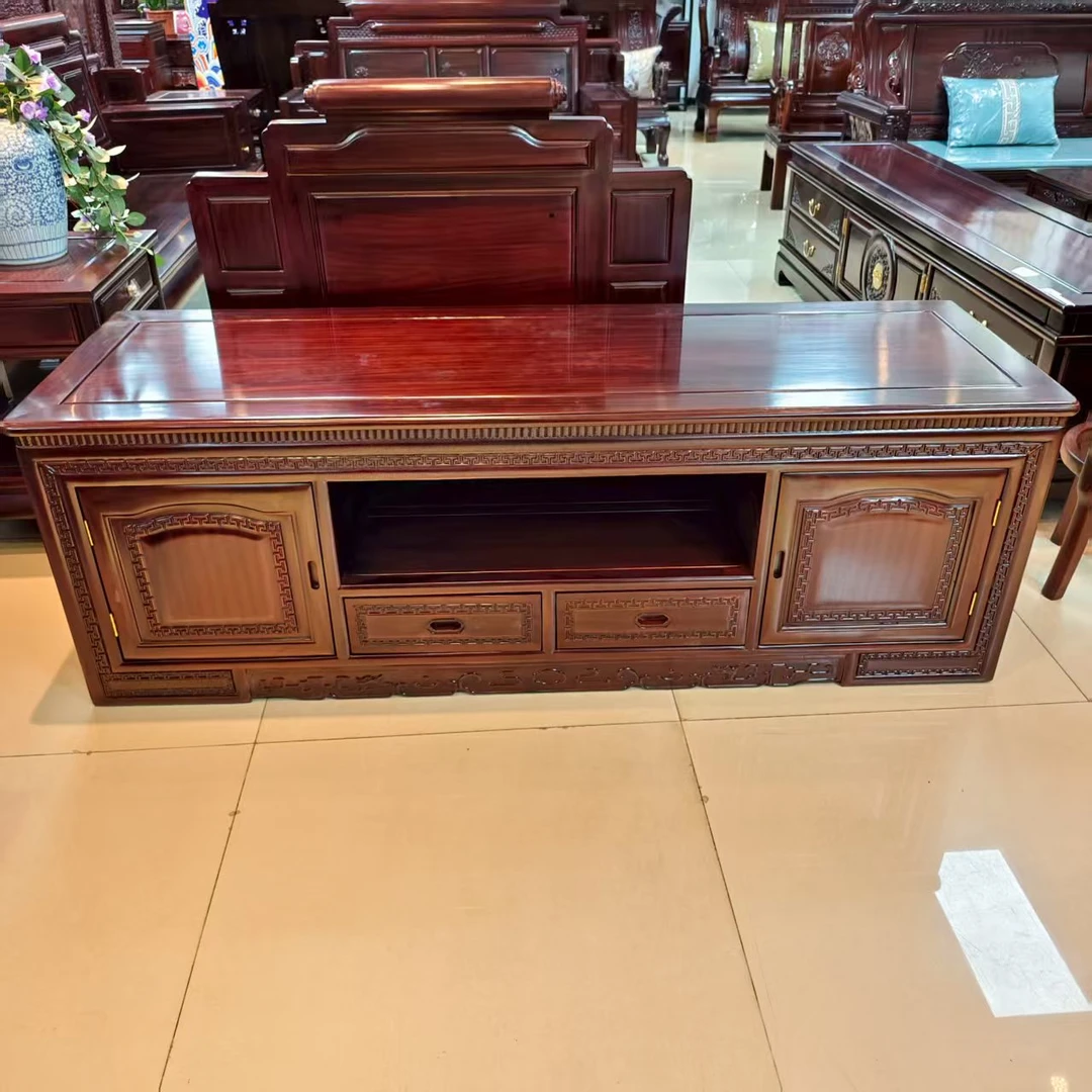 酸枝木 1.8m两门两抽回纹电视柜尺寸：长179宽58高61