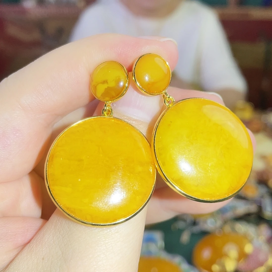 未镶嵌蜜蜡耳钉耳饰