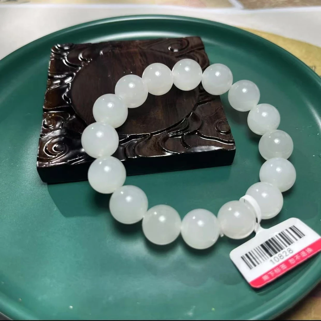 【鑫浩珠宝】新疆和田玉-白胶猫卡11-12手串多样性发一条 简约时尚