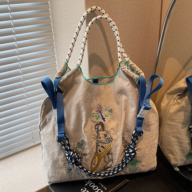 日本ball chain环保袋高圆圆同款包刺绣尼龙帆布包购物袋手提女包
