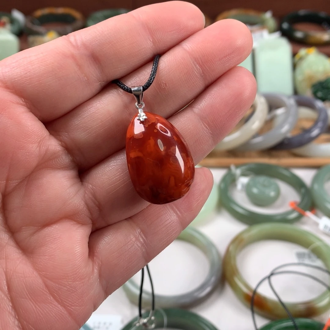 南红玛瑙银S925镶嵌颈饰