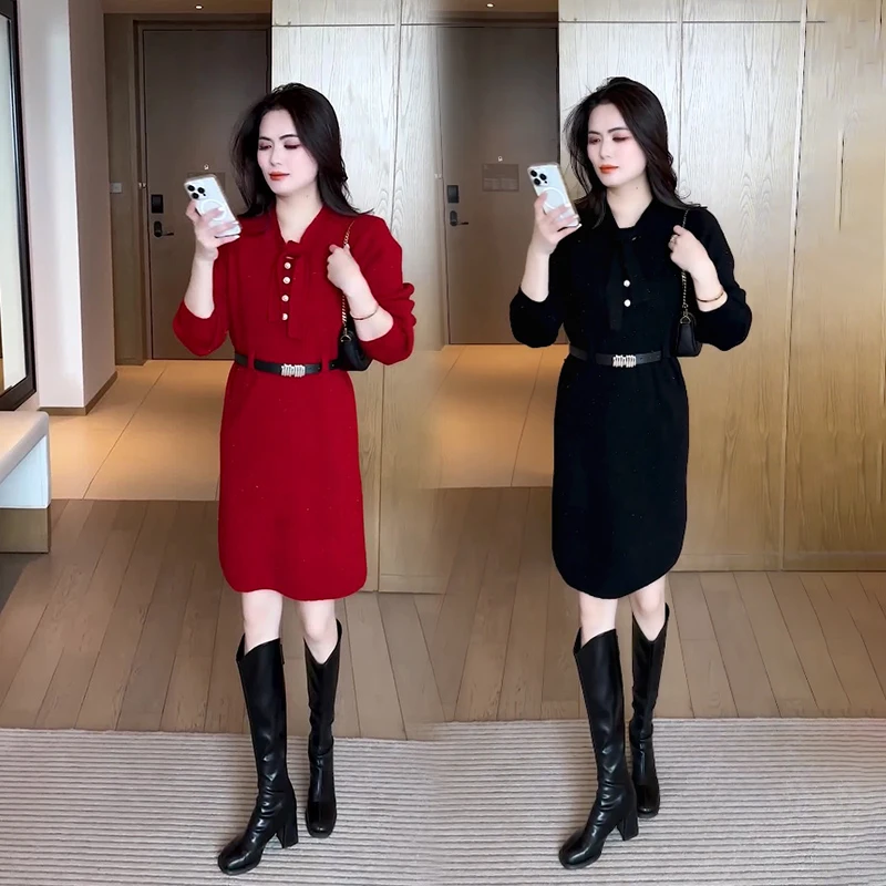 针织连衣裙2025年春秋新款时尚显瘦洋气小个子春秋打底女装裙子