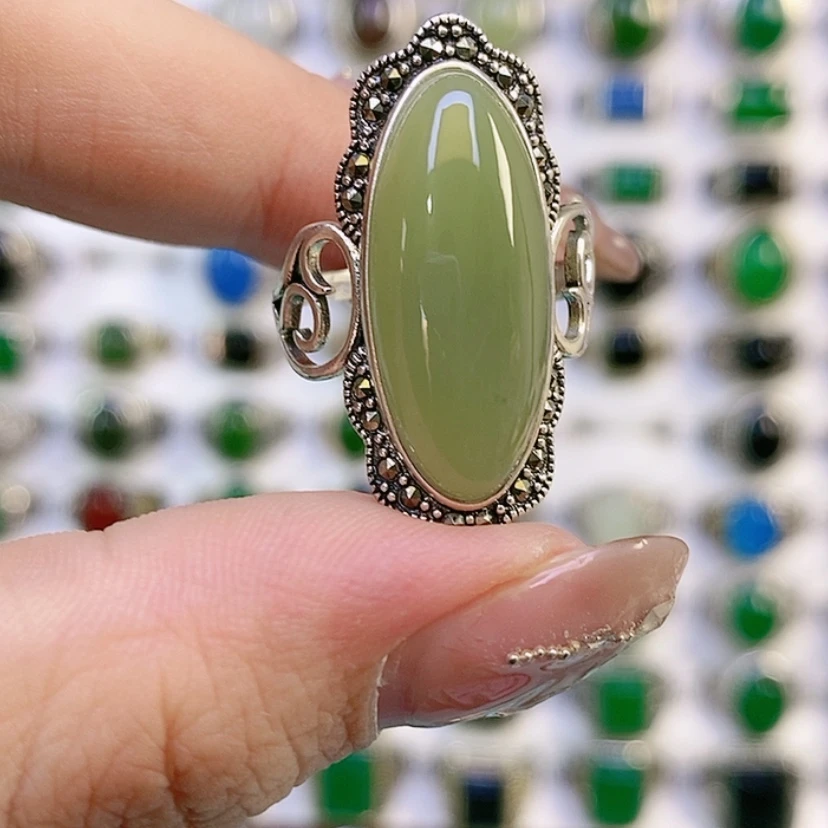 【闪购商品】银S925镶嵌戒指和田玉?****