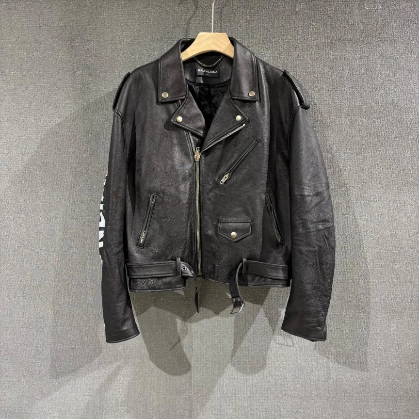 未使用 Balenciaga/巴黎世家 （pm）涂鸦logo做旧牛皮皮衣46码/6832