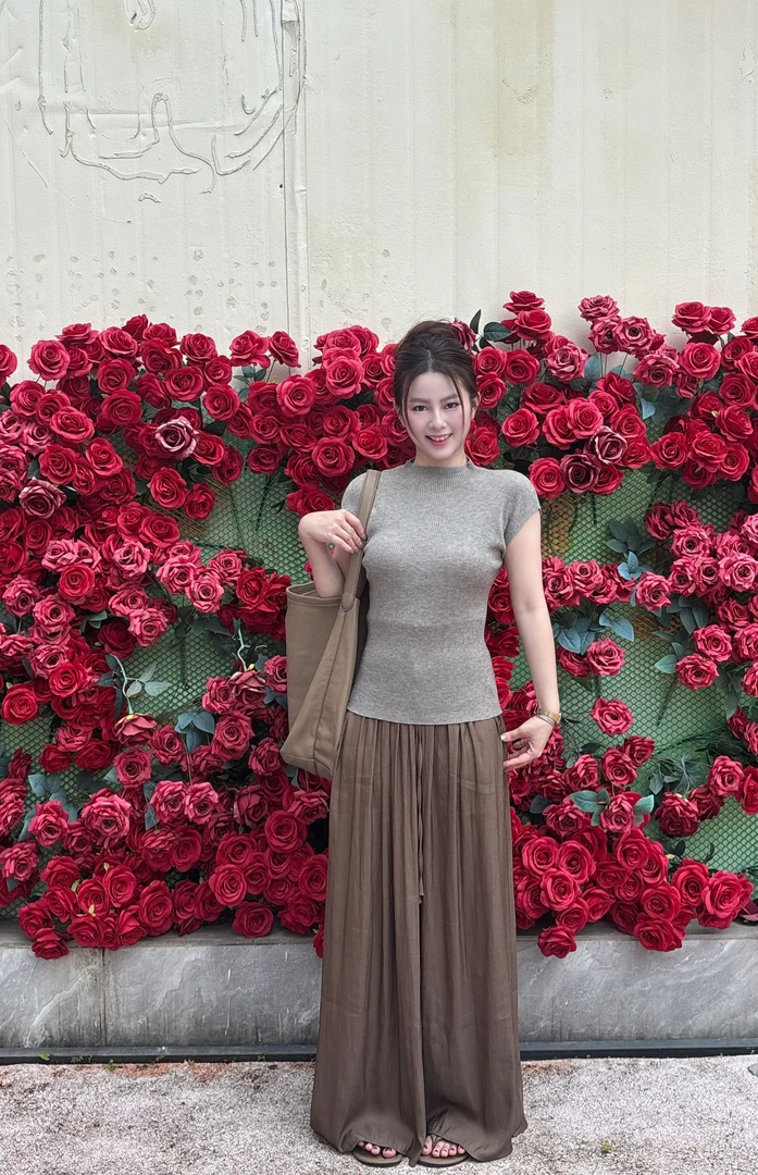 夏季圆领短袖针织上衣垂感阔腿裤时尚套装女气质显瘦休闲百搭慵懒