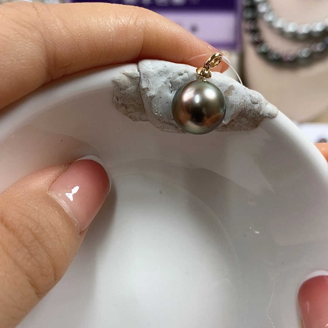海水珍珠18K金镶嵌吊坠(不含链)10-11大溪地黑珍珠吊坠