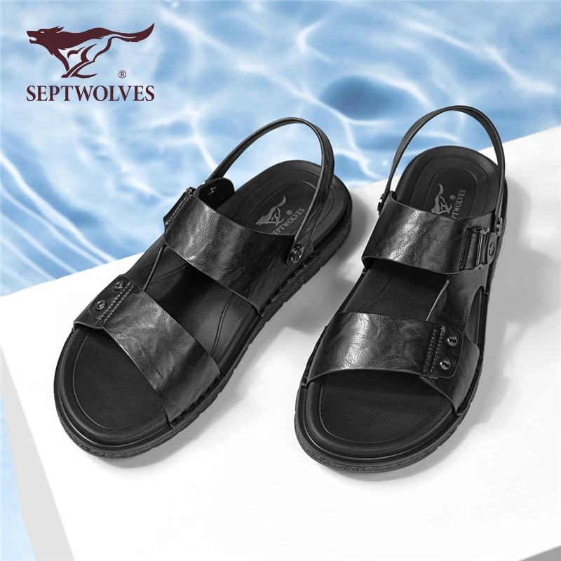 七匹狼真皮凉鞋男秋季休闲爸爸凉拖鞋男士防滑两穿户外露趾沙滩鞋