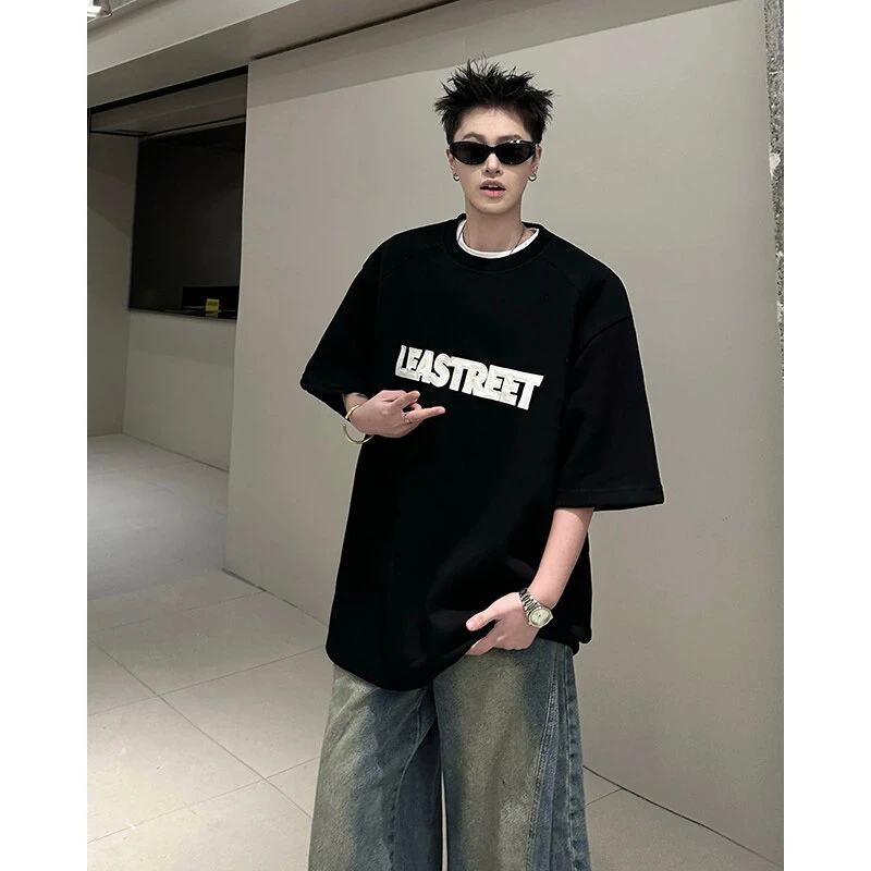 高街美式贴布刺绣短袖T恤男士夏季重磅300g宽松百搭痞帅抗皱上衣
