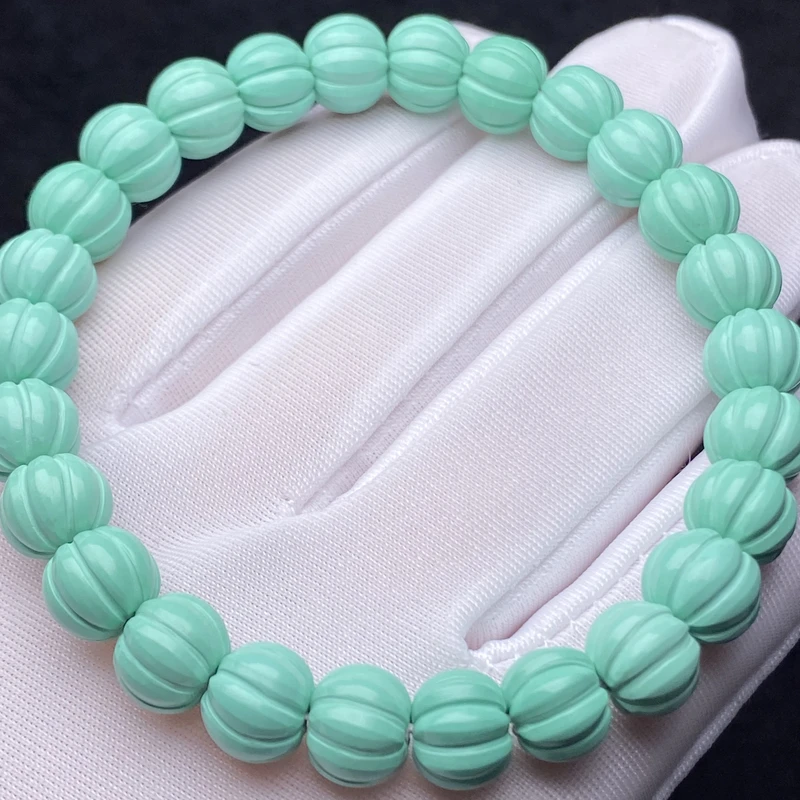 精品瓷高绿色瓜珠手串单圈雕刻珠手链圆珠散珠diy隔配珠配饰配件