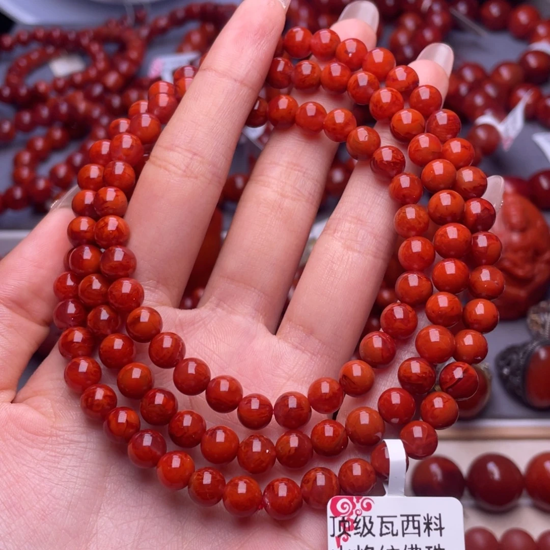 南红玛瑙未镶嵌其他7mm精品瓦西妖孽火焰纹佛珠