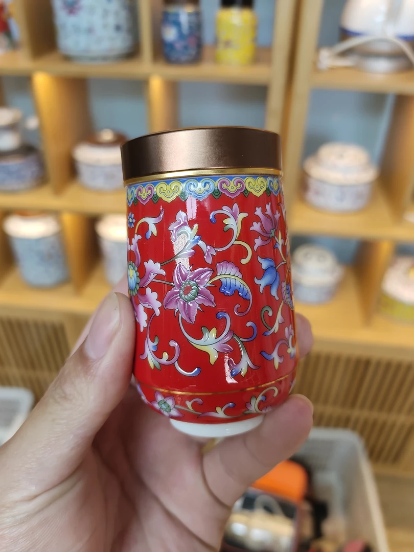 珐琅彩密封茶叶罐高档便携陶瓷储物罐家用收纳b1