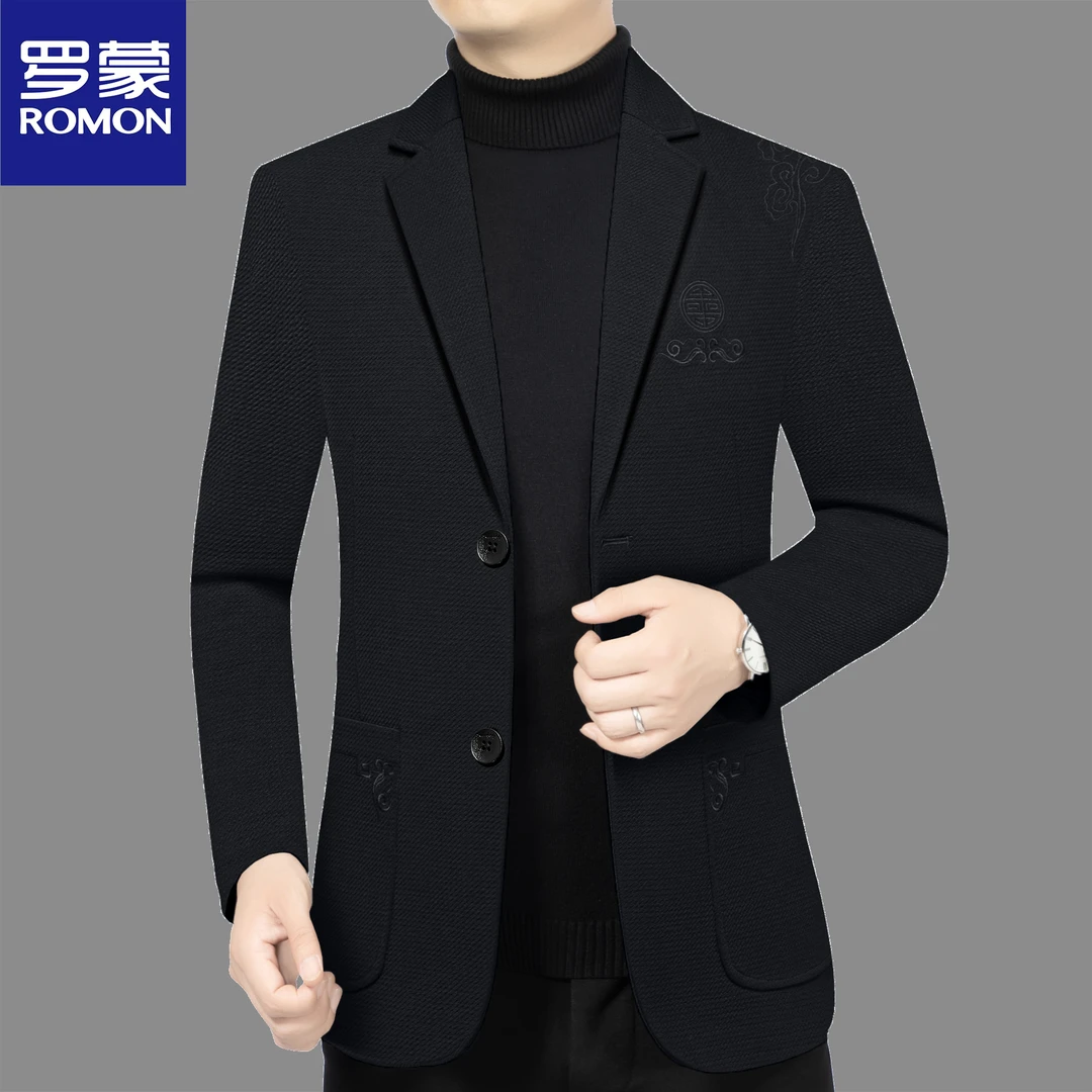 Romon/罗蒙春秋季男士休闲薄款时尚西装中年韩版修身高档西服外套