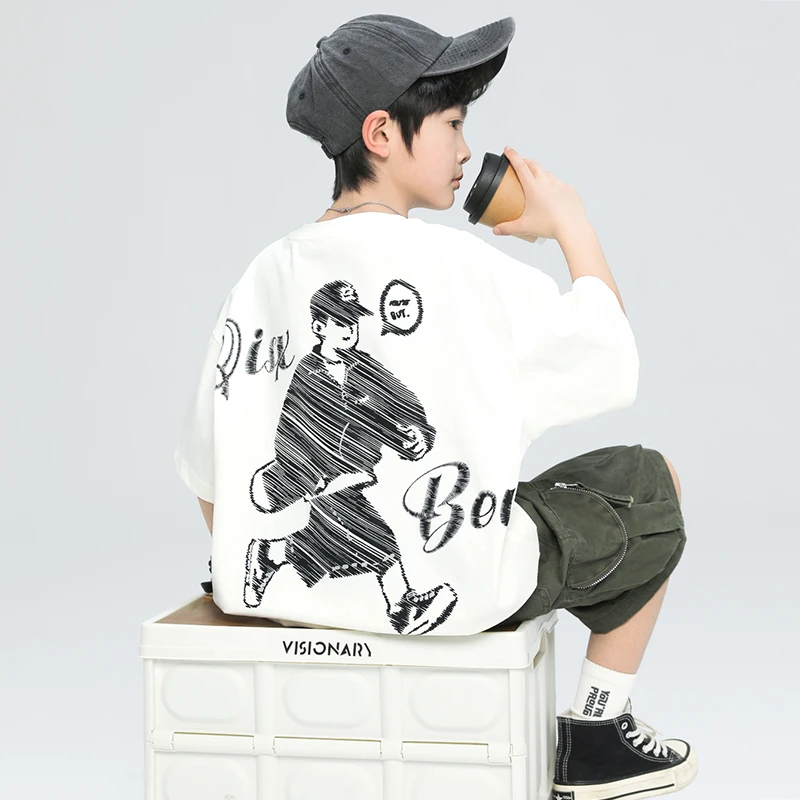 男童夏款短袖2025新款宽松半袖中大童酷帅T恤潮【MD】B5022