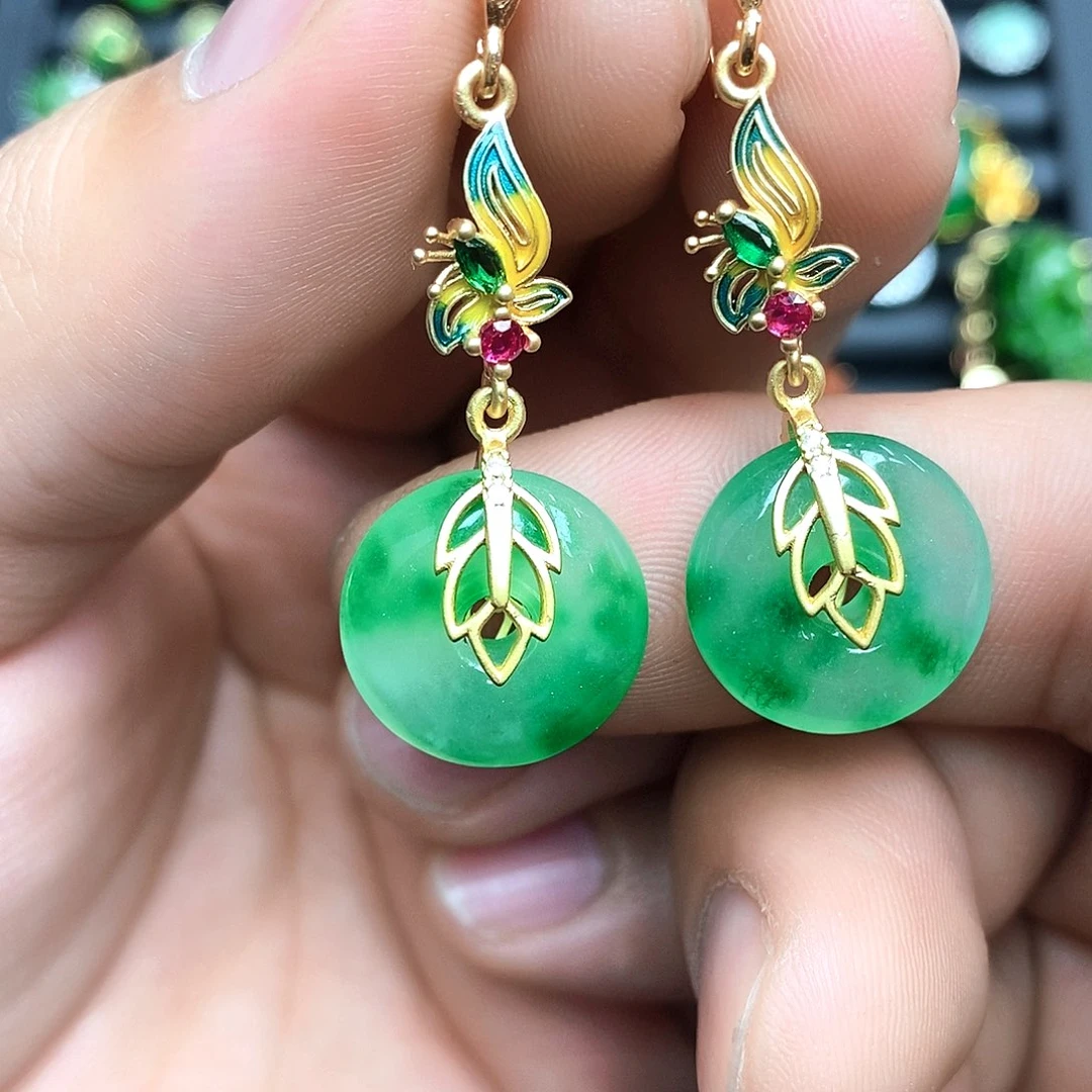 翡翠银S925镶嵌耳饰