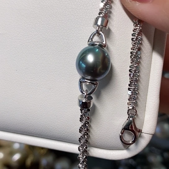 海水珍珠手链银S925镶嵌9-10