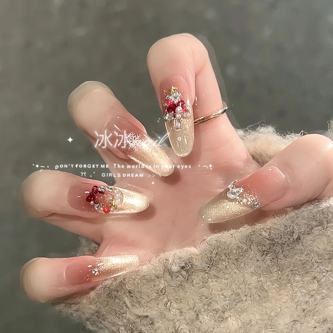 【圣诞结】时尚清新纯欲高级感成品穿戴式手工美甲显白气质