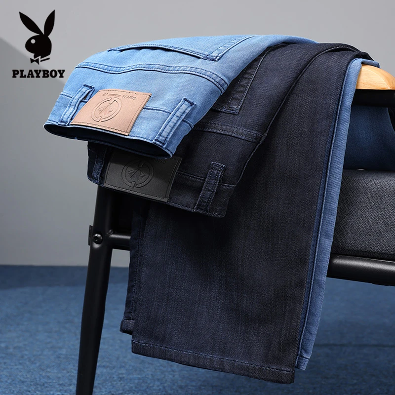 花花公子高端牛仔裤男士夏季新款弹力百搭直筒宽松商务休闲裤子男