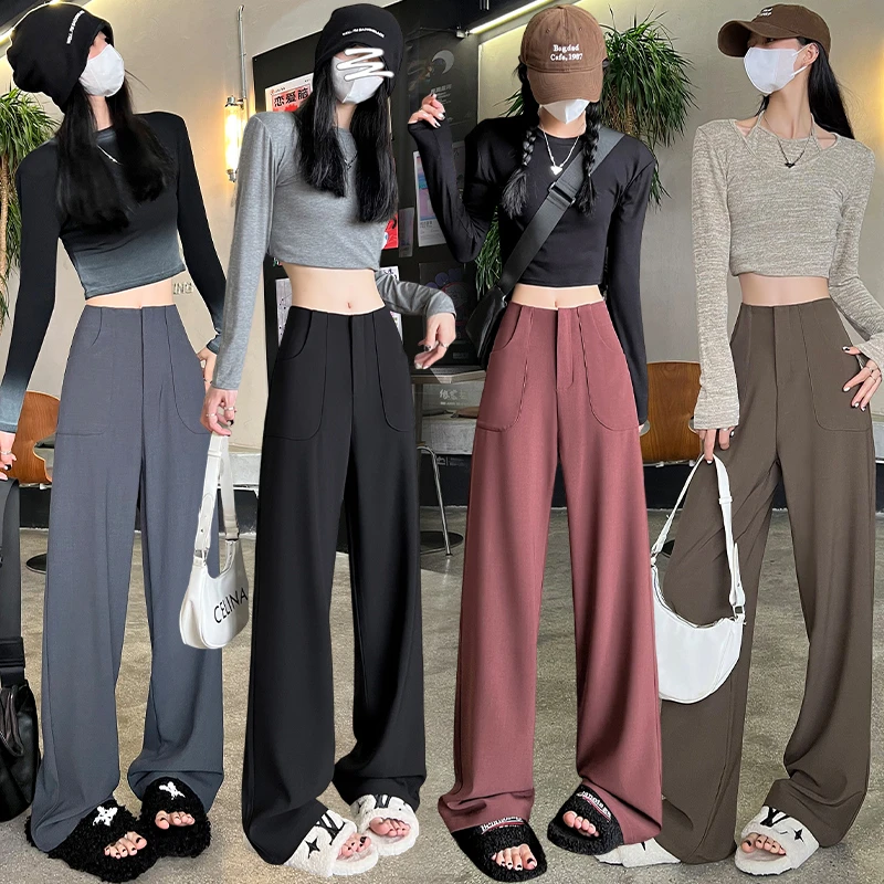 6454春夏新款高级感垂感西装阔腿裤女高腰显瘦窄版休闲直筒薄款