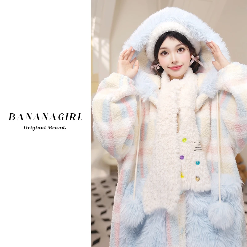 Bananagirl【造梦星轨】睡衣女冬连帽中长款睡袍循环加厚家居可外穿