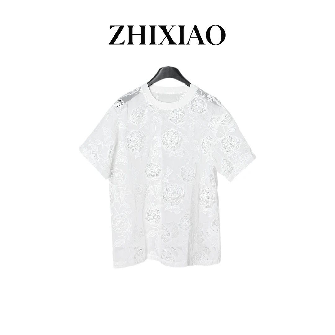 【ZHIXIAO】夏季新款：花朵镂空网纱短袖127-3