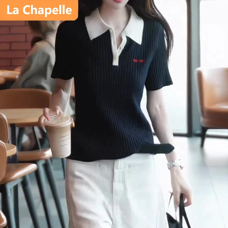 拉夏贝尔2025新款韩系上衣小个子气质设计感独特高级polo针织衫女