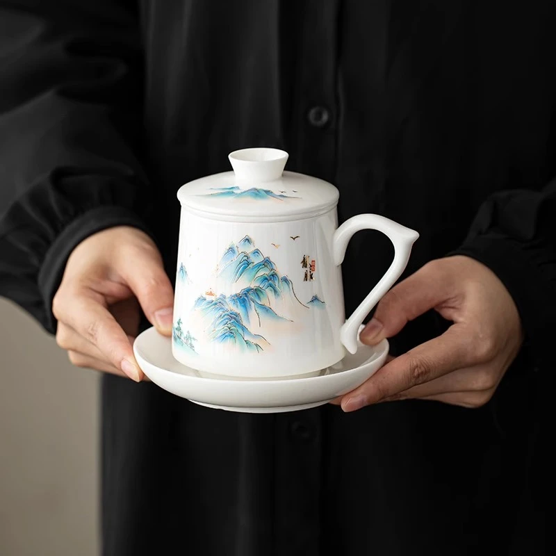 陶瓷茶水分离杯带盖过滤茶杯家用水杯办公杯礼品定制伴手礼礼盒装