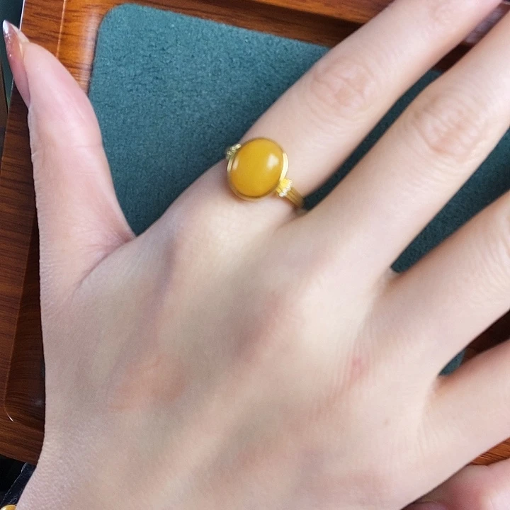 蜜蜡银S925镶嵌戒指戒指