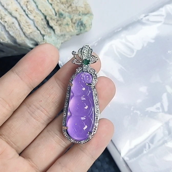 （聚宝严选）D414紫镶嵌四季豆吊坠精致气质妈妈款时尚精美