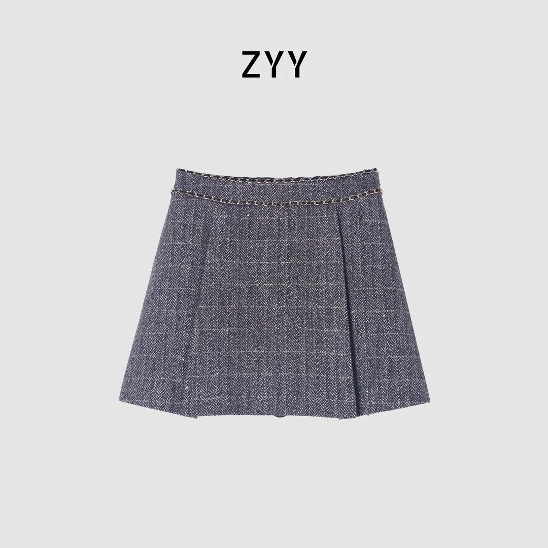 ZYY【落白】2025S/S新品法式秋季高腰显瘦毛呢a字短裙X25QDQ04704