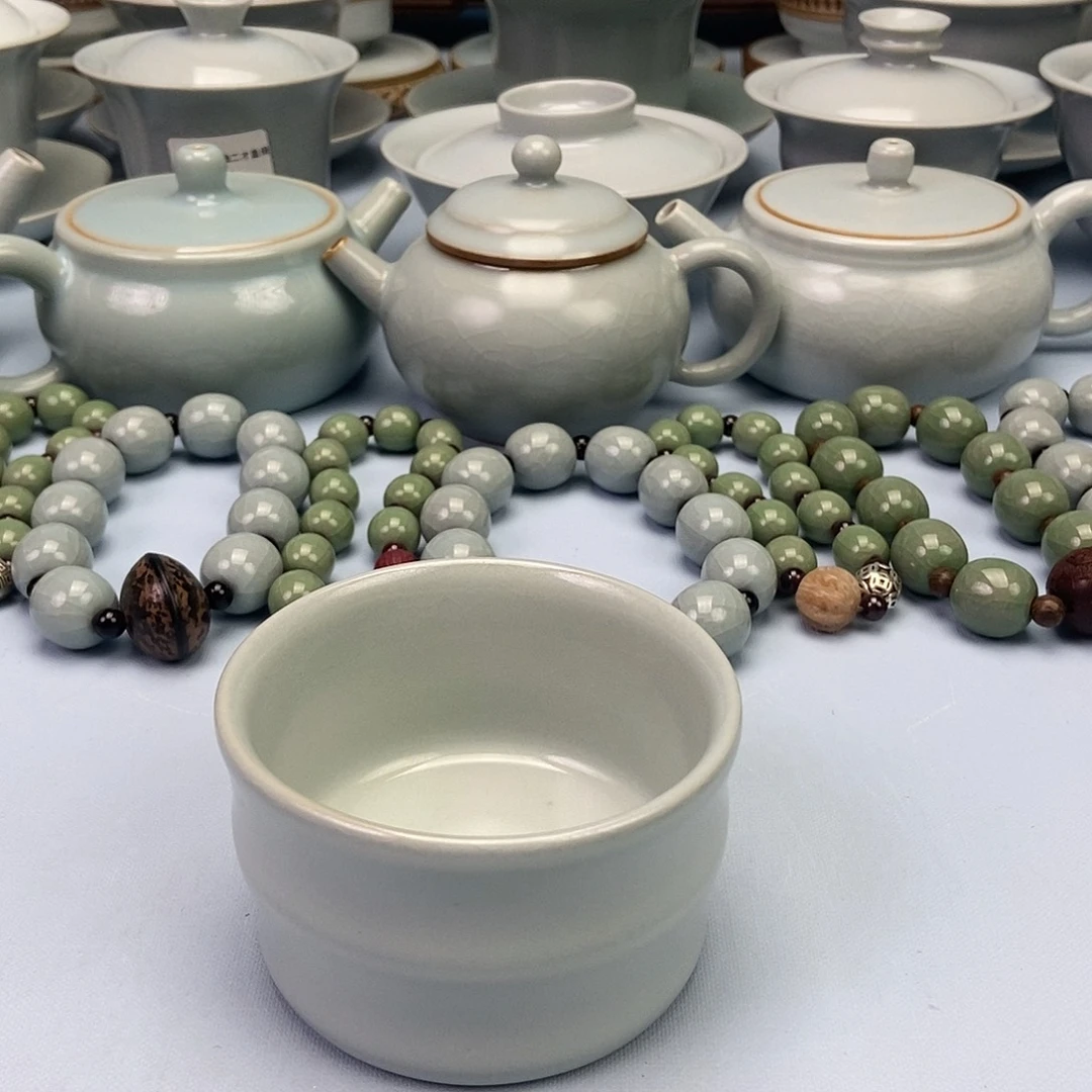 杯微瑕天青月白竹节杯原矿原釉原产地