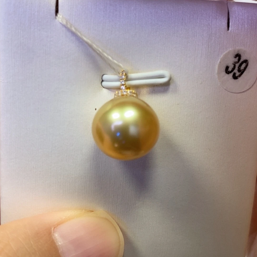 吊坠(不含链)海水珍珠18K金镶嵌茶金极强光无瑕12-13mm