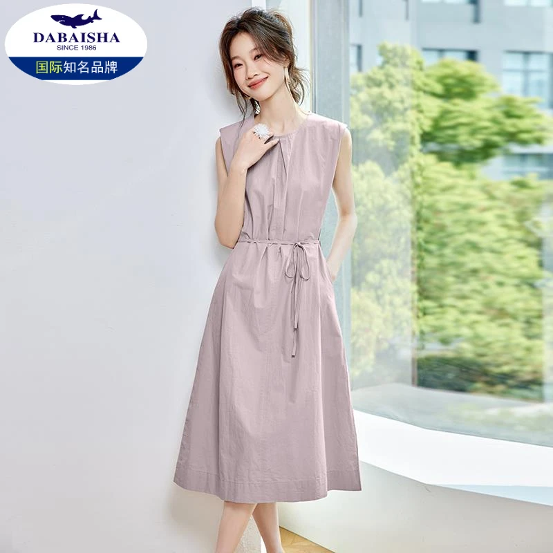 2025夏季新款系带收腰棉背心连衣裙休闲时尚优雅中长款裙子女装