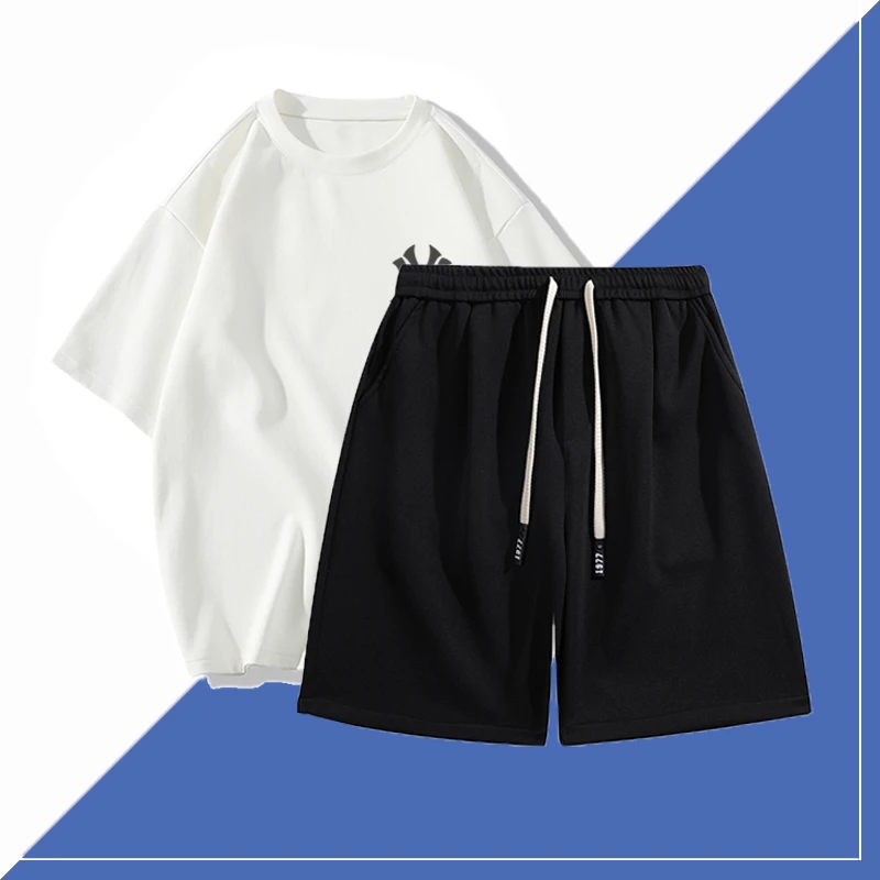 夏季新款运动套装男女潮牌重磅短袖学生两件套情侣装宽松简约套装
