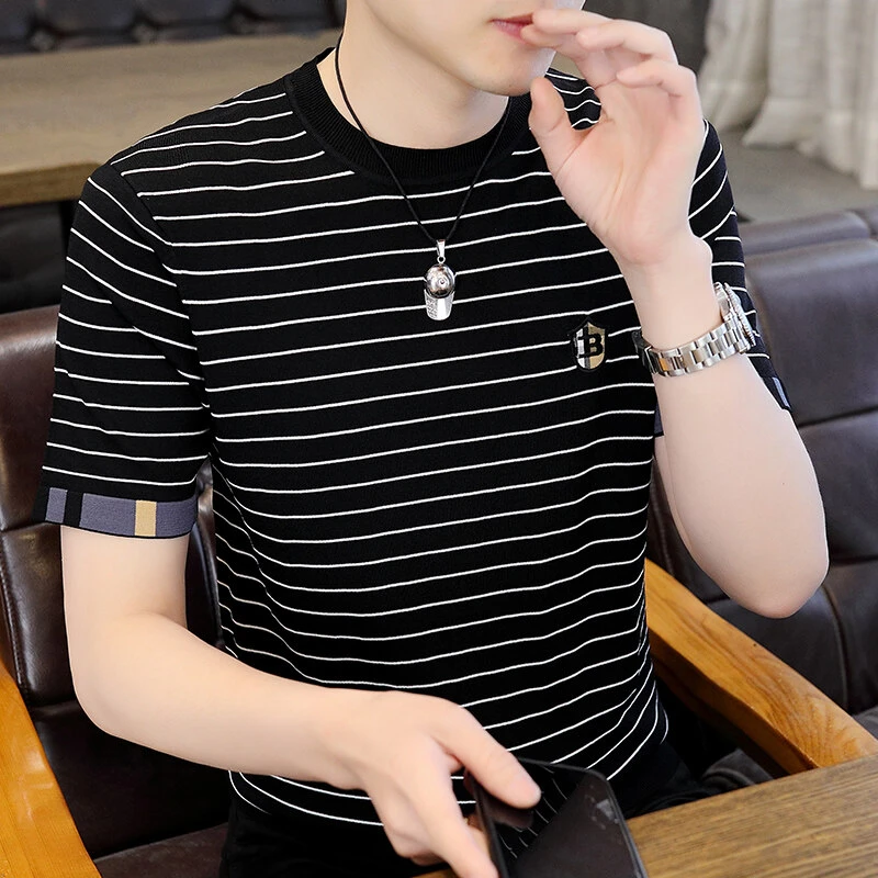 【高品质】2025夏季冰麻短袖时尚男士潮流半袖百搭休闲圆领T623 A