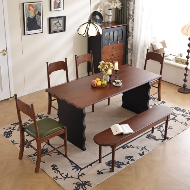 中古风家具白蜡木全实木法式中古风餐桌餐厅大板桌家用餐桌