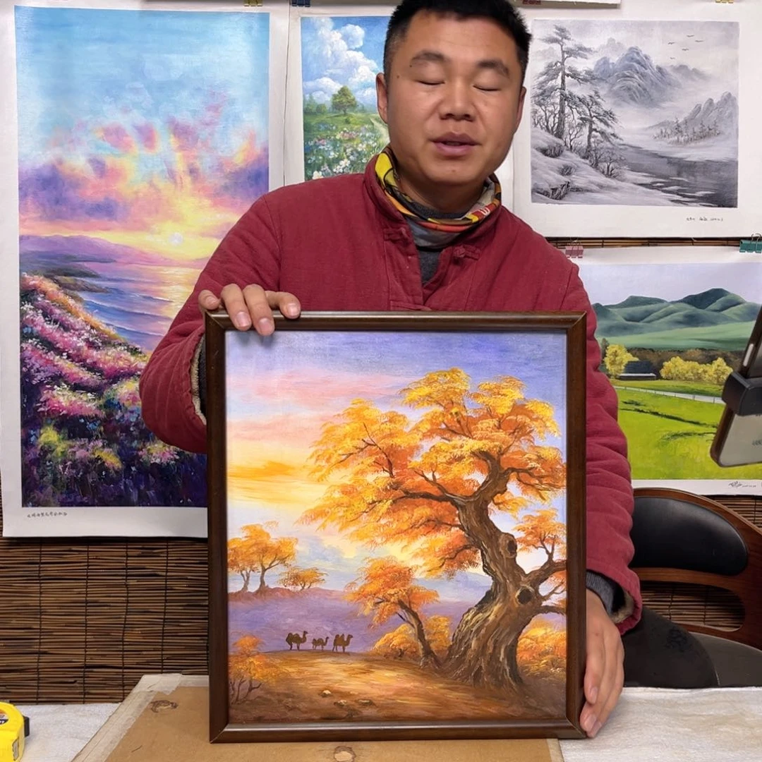 油画行路人小院绘画作品竞拍